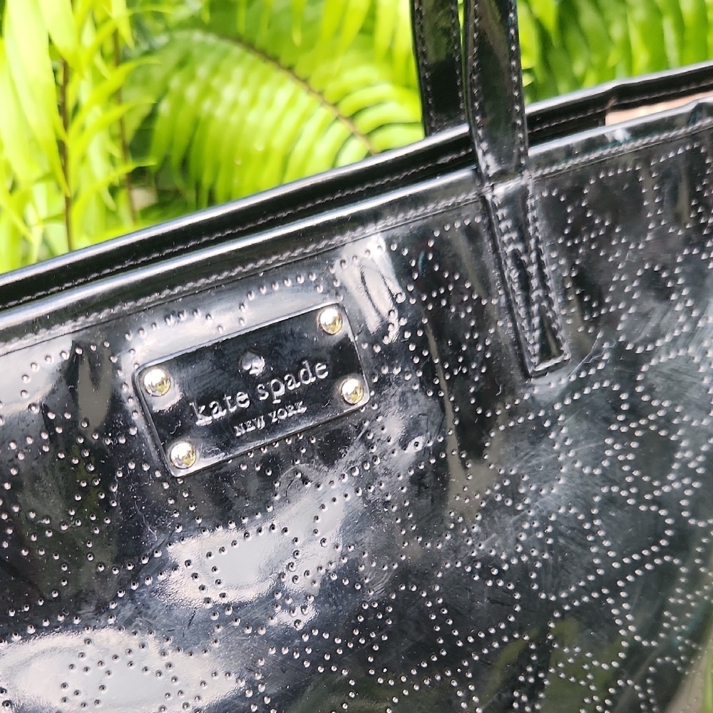Kate Spade Perforated Patent Black Tote Bag - Picture 6 of 9